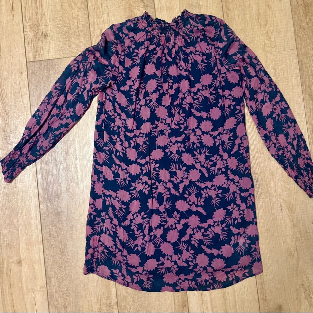 Anthropologie Cloth & Stone Floral Mock Neck Mini Dress | Navy Mauve | Size M